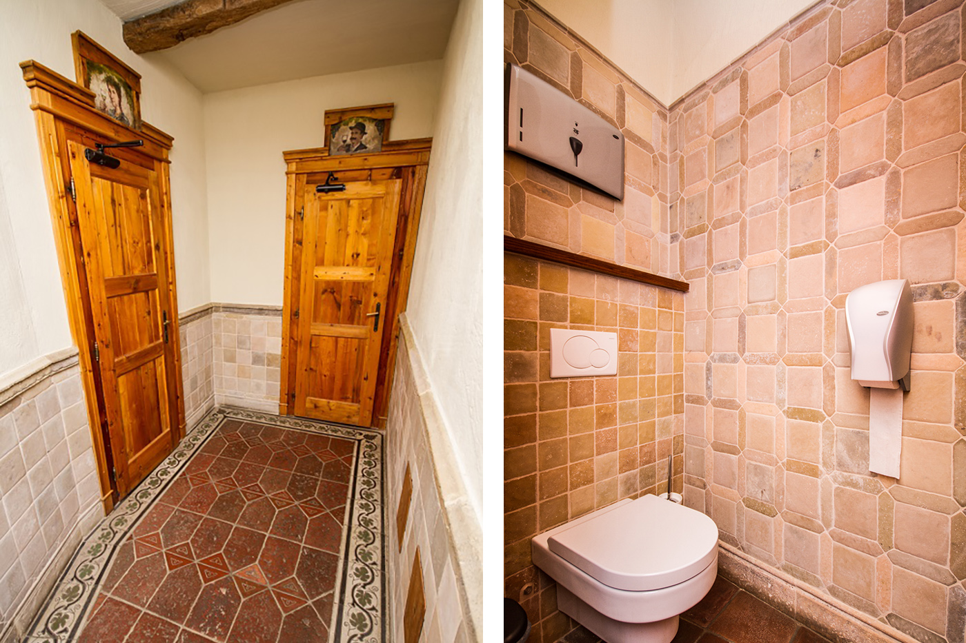 Mediterrán stílusú fürdőszoba, WC Otti kőhatású falburkolatokkal és járólapokkal